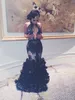 Sexy Mermaid South African Black Girls Sukienka Pagews Ruffles Keyhole Neck Długa Formalna Wieczorowa Party Gown Plus Size Custom