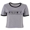 Atacado - moda mulheres 'killin it' letra impressão verão top casual patchwork t shirt 2017 sexy slim engraçado top tee camisas de manga curta