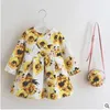 Girls Print Dresses Winter Princess Floral Dress With Flower Bags Fashion Long Sleeve Dress Animal Party Costume Kids Baby Clothes B2710