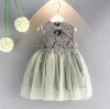 New Summer Girls Cheongsam Dress Kids Girl Sleeveless Lace Flowers Tulle Tutu Princess Dress Children Ball Gown Party Dresses 13038