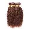 Elibess hår -3 buntar 100g per bit obearbetad brasiliansk jungfru mänskligt hår lockigt vågförlängningar färgade 4 # mörkbrun
