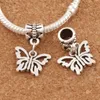 Open Bloem Papilio Butterfly Big Hole Kralen 100 stks / partij Antiek Zilver Fit Europese Charme Armbanden Sieraden DIY B1108 15x30mm