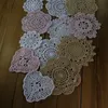 Set med 24 st Crocheted Doilies, Bordservett 6 Beige 12 Vit 6 Rosa, Heart Square Round Coaster, doily för virka hemtextil