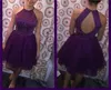 Real Sample Keyhole Back Party Dress Purple Beading Prom Dress Sexy Halter Neck A-line Short Prom Dresses Vestidos Largos High Quality