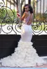 Gorgeous Beaded Mermaid Prom Dresses 2k17 See Through Open Back Sexy Evening Gowns Ruched Tulle Sweep Train Women Formal Party Vestidos