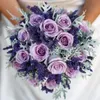 Buquê de casamento bonito para noivas flores artesanal buquê de nupcial roxo Rosa Artificial Ramo de Flores Novia Querw Boeket