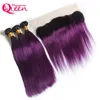 T1B Purple Color Straight Ombre Brazilian Virgin Human Hair Extensions 3 Bundles With 13x4 Ear to Ear Lace Frontal Closure Preplu6247857