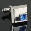 Stainless Silver Men's Wedding Party Gift Blue Square Crystal Cuff Links E00220 BARD