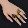 Bohemian Vintage Womens Knuckle Ring Sets 8 st Sets Antik Silver / Guld Tone Turkos Fingernail Ring Sets