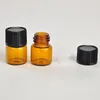 1ml (1/4 dram) Amber Glass Essential Oil Bottle perfume sample tubes Bottle with Plug and caps fast shipping