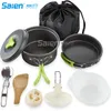 Camping Cookware Mess Kit Backpacking Gear Vandring utomhus bugg ut väska matlagningsutrustning 10 stycke Cookset Dålig pannor Pan Bowls6032147