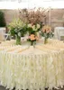 Romantic Ruffles Table Skirt Handmade Wedding Table Decorations Custom Made Ivory White Organza Cake Table Cloth Ruffles223j