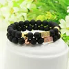 Powerful Gold Silver Rose Plated Jewelry Wholesale Exquisite Micro Inlay Clear Cz Rectangle Heart Bracelet With 8mm Matte Agate Stone Beads
