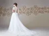 Suknia ślubna z długim rękawem Sheer Bateau Deckline Aplikacja Przeglądanie Backless Sukienka Bridal Moda Chapel Train Organza Sukienka ślubna