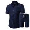 Camisas masculinas + shorts conjunto novo verão casual estampado camisa havaiana Homme curto masculino estampado conjuntos de terno plus size