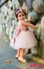 Bebê Infantil Criança Vestidos de Festa de Aniversário Blush Rosa de Ouro Lantejoulas Arco de Renda Tripulação Pescoço Chá Comprimento Tutu Vestidos de Casamento Da Menina de Flor 2019