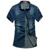 Wholesale-男性デニムシャツ半袖スリムフィットカジュアルメンズカウボーイシャツファッションサマーカミサジーンズマスカリナプラスサイズ