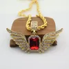 Hip Hop Angel Wings med Big Red Stone Pendant Halsband 4.8 * 8cm 5mm * 76cm Rope Chain Men Kvinnor Iced Out Smycken