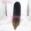 Bythair Black/Brown Ombre #1B/Honey Blonde Lace Front Wig Synthetic African American Long Braided Box Braids Wigs For Black Women