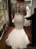 Robes de mariée sirène 2021 perles de dentelle brésilienne 3/4 manches longues col transparent grande taille robes de mariée de mariage sur mesure africaine Berta