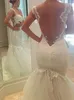 Bling spets tyll sjöjungfru bröllopsklänningar spaghettirem rensor ren brudklänning sexig öppen spetsklänningar