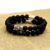 Kraftfulla män Guld Smycken Partihandel 8mm Svart Matt Agate Stone Beaded With Exquisite Micro Inlay Zircon Charm Armband