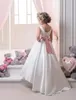 2019 Tank Sleeveless Sweep Train First Communion Dresses For Girls White/Ivory A-line Satin Flower Girl Dresses For Weddings