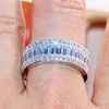 فاخر 10 كيلو طن من الذهب الأبيض المملوء مربع ميدان ميدان كامل محاكاة الماس CZ Gemstone Rings مجوهرات كوكتيل الزفاف خات