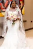 2017 Robe de Mariage Lace mais vestidos de casamento Tamanho Jewel Neck 3/4 mangas compridas sul-africanos vestidos de noiva com ver através de Voltar