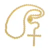Mężczyźni luksusowy długi naszyjnik złoto srebro pełne mrożone cyrkonie twarz jezusa z dużym krzyżem naszyjnik różaniec biżuteria punkowa