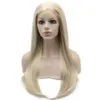 24 "Long Ash Blonde Silky Rak Halvhand Bundet Värmebeständig Syntetisk Fiber Lace Front Fashion Wig S02