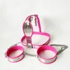 silicone rosa acciaio inossidabile 3 pezzi / set (pantaloni cintura di castità maschile + anello coscia + plug anale) bondage in metallo bdsm prodotti del sesso per uomo