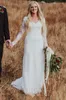 Nuovi abiti da sposa modesti in pizzo Boho a sirena con maniche lunghe trasparenti Bottoni con scollo a V Bogemian Abiti da sposa country all'aperto Fast Ship