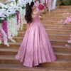 Arabia Saudyjska Różowy Off Ramię Prom Dresses Koronki Aplikacja Długość Piętro Suknie Wieczorowe Kobiety Specjalna okazja Formalna Dress Dress Vestidos