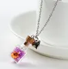 Gute A++ DIY Trockenblumen-Driftflaschen-Halskette, quadratische Glasflasche, Kristall-Anhänger, Ornamente WFN287 (mit Kette), Mischungsauftrag: 20 Stück