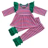 Baby Girl Christmas Cotton Pajamas Suits Long Flying Sleeve Stripe Shirt +Leggings 2 Piece Sets Girls Boutique Party Outfit Kids Clothing