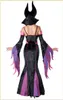 Deluxe Cosplay Purple Dress Dark Witch Outfits Disfraz de Halloween para mujer adulta con cuello alto y sombreros