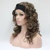 top quality New Fashion super sexy yellow blonde mix auburn 34 wig with headband curly long half wig1273567