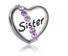 Se adapta a Pandora Pulsera de plata esterlina Crystal Sister Heart Beads Charms para estilo europeo Snake Charm Chain Moda DIY Joyería al por mayor