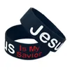 Bracelet en Silicone, 1 pouce de large, jésus est mon sauveur, nouveaux bijoux de foi religieuse, noir, taille adulte 235i, 50 pièces