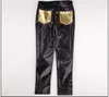 Tide Male Gold Black PU Leather Pants Slim Zipper Leather Trousers Nightclub DJ Singer Rock Hip Hop Stage Costume Drum Dancer Show Clothing