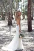 Paese sexy backless tromba una linea abiti da sposa cinghia di spaghetti abito da sposa in pizzo pieno economico sirena spazzata aperta indietro BOHO Br277C