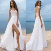 Chic Beach Boho Свадебное платье с короткими рукавами Шифон Длинные свадебные платья с высокой стороной щелочки для вечеринки халат де Марие