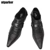 Japanese Style Men Shoes pointed toe high-heeled Man's Leather Shoes Black Wedding/Stage/Business Shoes for Man Zapatos Hombre, EU38-46