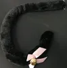 Tierkostüm Cosplay Zubehör Katze Plüsch Pelzige lange Schwänze mit Schleife Glocken Halloween Weihnachten Henne COS Dienstmädchen Requisiten schwarz weiß 50 cm