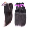 100% Péruvien Full Head Virgin Extensions de Cheveux Humains avec Fermeture Noir Couleur Droite Faisceaux de Cheveux Humains Avec Fermeture 4pcs / lot FreeShipping