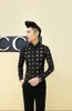 Groothandel-Nieuwe Mode Koreaanse Bronzing Gold Slim Fit Mens Jurk Shirts Designer Kleding Casual Floral Shirt Mannen, Navy Blue White, M-XXL