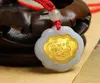 Jade incrusté d'or ChangMingSuo zodiaque (dragon) charme collier pendentif (talisman)