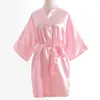 Großhandel - Top Verkauf Sommer Damen Kimono Mini Robe Rosa Kunstseide Badekleid Yukata Nachthemd Nachtwäsche Pijama Mujer One Size Msj011