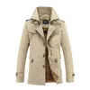 Partihandel-Höst Vinter Trench Coat Men Fashion Casual Khaki Trench Coat Warm Fleece Windbreaker Mens Medium Long Jacket Stor storlek M-5XL